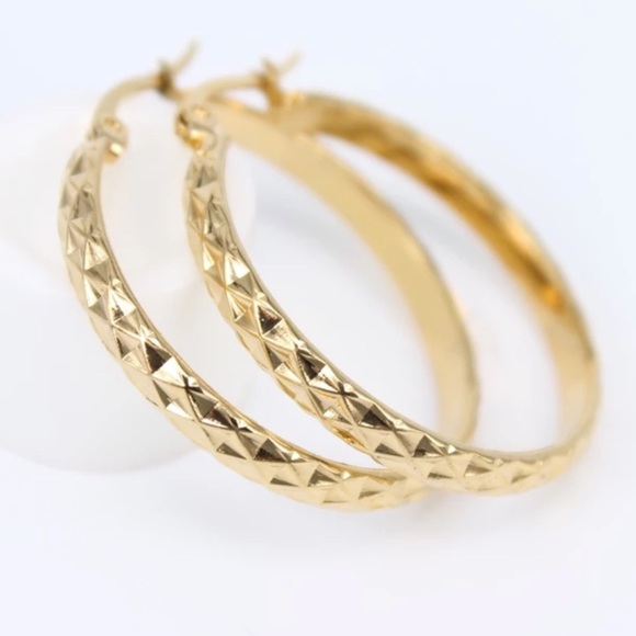 NEW 18K Yellow Gold Hoop Earrings - Picture 4 of 6